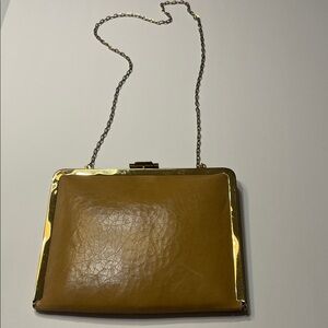 Chic Tan Leather Clutch with Gold Chain